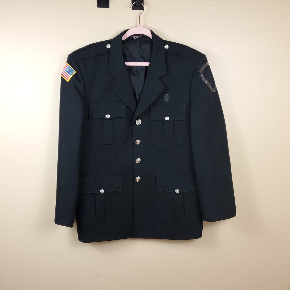 Vintage Army Dress Wool Jacket with American Flag Patch Size 42R